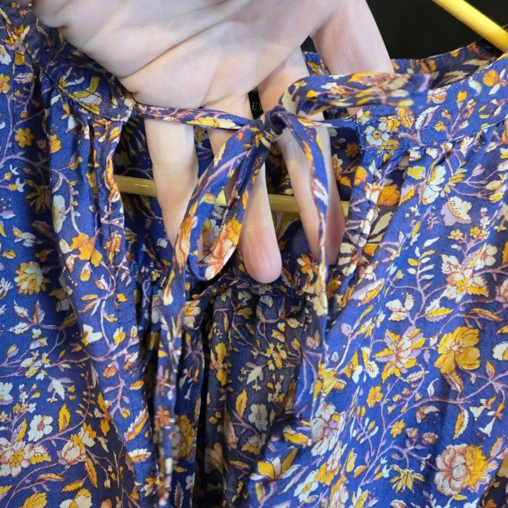 J. Crew Tunic W/Tie Belt, Purple Floral Boho Cotton Dress Small Sustainable